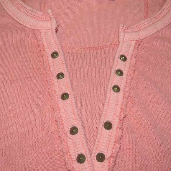 Free People Pink Military Mix Studded Henley Long Sleeve Top - Picture 9 of 12